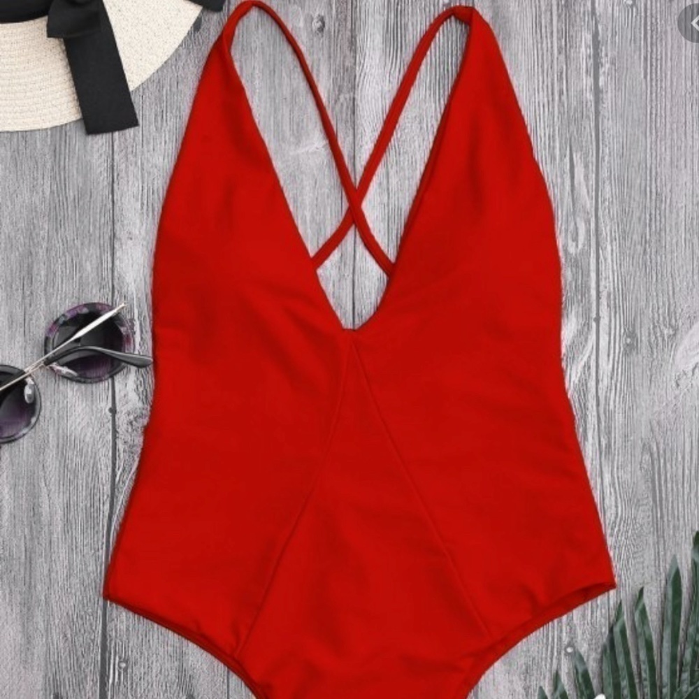 NWT Zaful One-piece High Cut Cross Back Swimwear 6